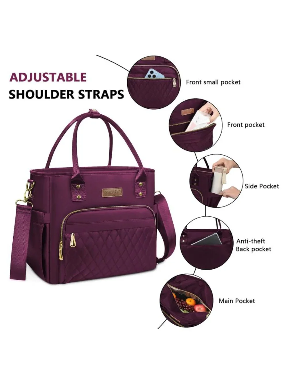 Insulated Lunch Bag Large Tote Lunch Box Nylon Leakproof 18L